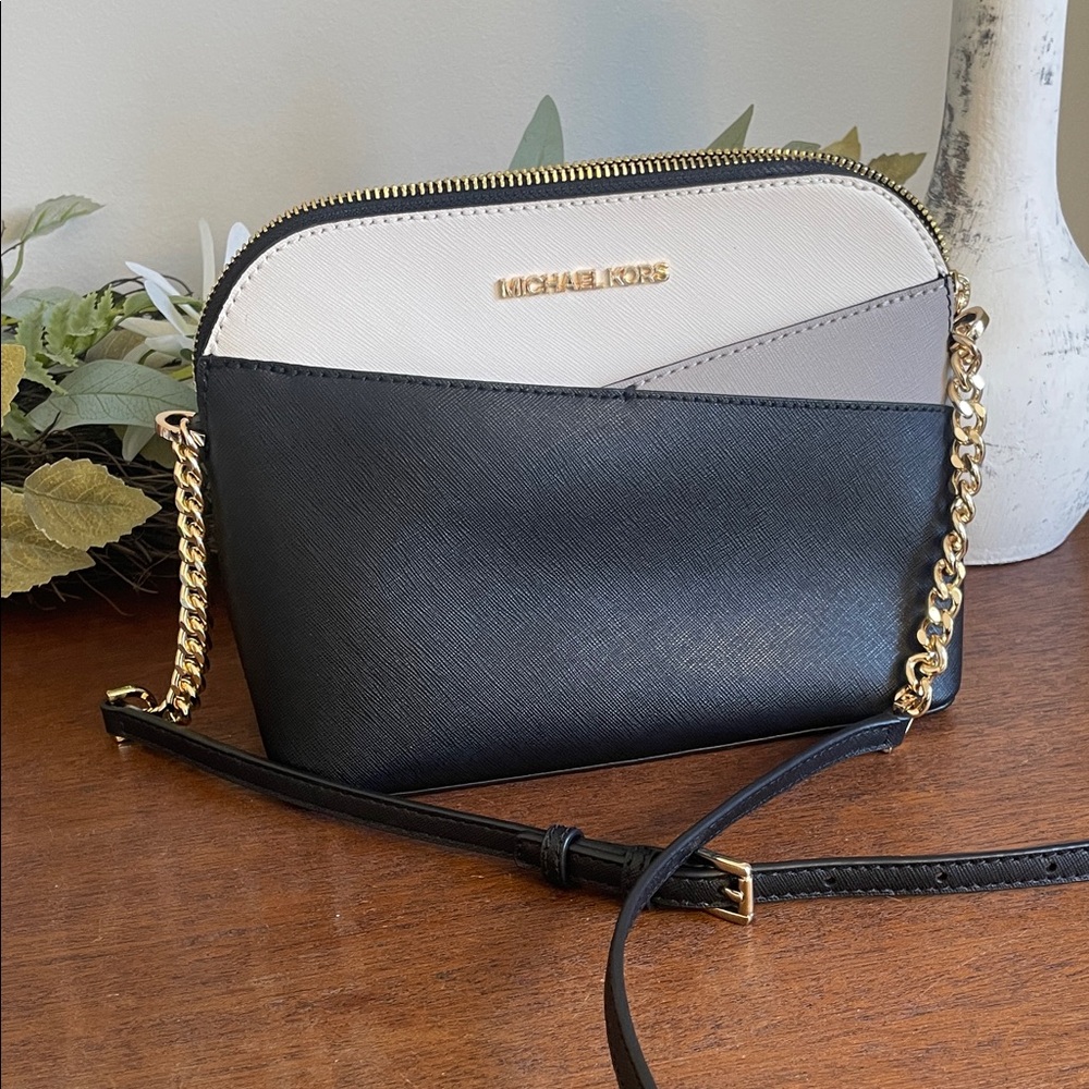 Michael Kors Black, White, and Gray Crossbody Bag